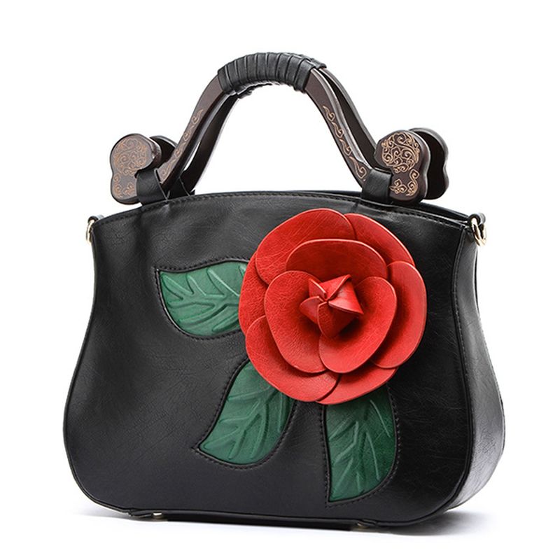 Vintage Mode Pu-leer Rose Decoratieve Handtas Crossbody Tas Voor Dames