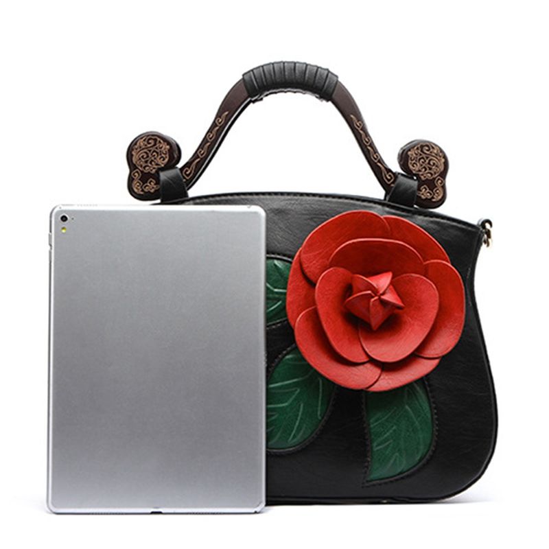 Vintage Mode Pu-leer Rose Decoratieve Handtas Crossbody Tas Voor Dames