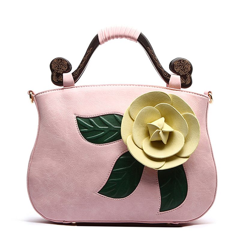 Vintage Mode Pu-leer Rose Decoratieve Handtas Crossbody Tas Voor Dames