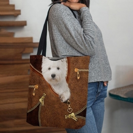 Vrouwen Canvas Leuke 3d Driedimensionale Cartoon Hond Patroon Casual Schoudertas Handtas Tote