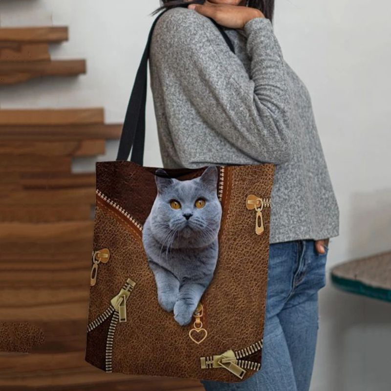 Vrouwen Canvas Leuke 3d Driedimensionale Cartoon Kat Patroon Casual Schoudertas Handtas Tote