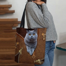 Vrouwen Canvas Leuke 3d Driedimensionale Cartoon Kat Patroon Casual Schoudertas Handtas Tote