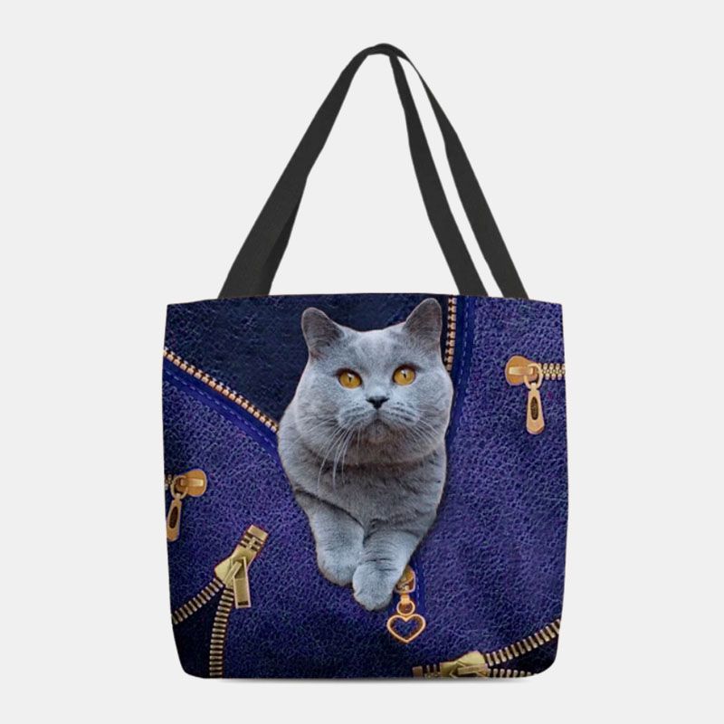 Vrouwen Canvas Leuke 3d Driedimensionale Cartoon Kat Patroon Casual Schoudertas Handtas Tote