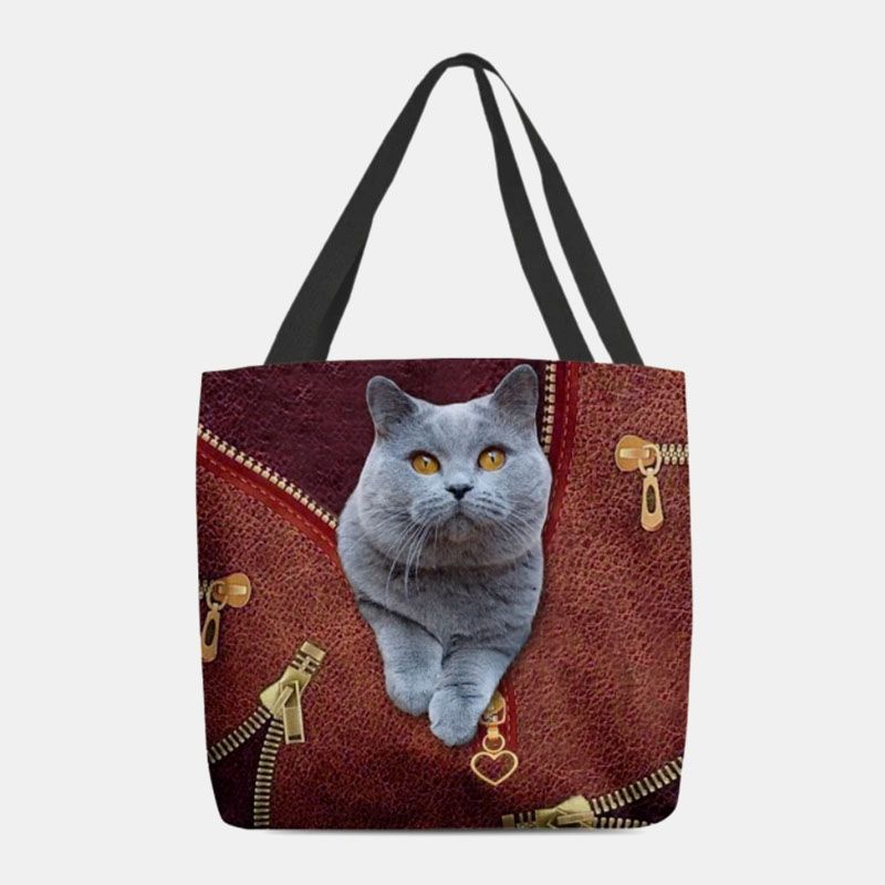 Vrouwen Canvas Leuke 3d Driedimensionale Cartoon Kat Patroon Casual Schoudertas Handtas Tote