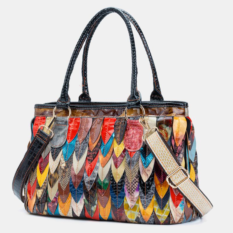 Vrouwen Echt Lederen Patchwork Tote Crossbody Tas Handtas