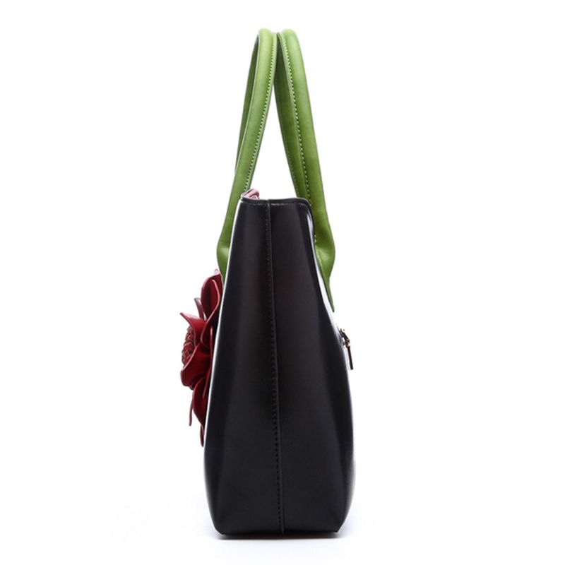 Vrouwen Pu Lederen Bloem Decoratie Elegante Handtas Sling Bag Nationale Stijl Draagtas