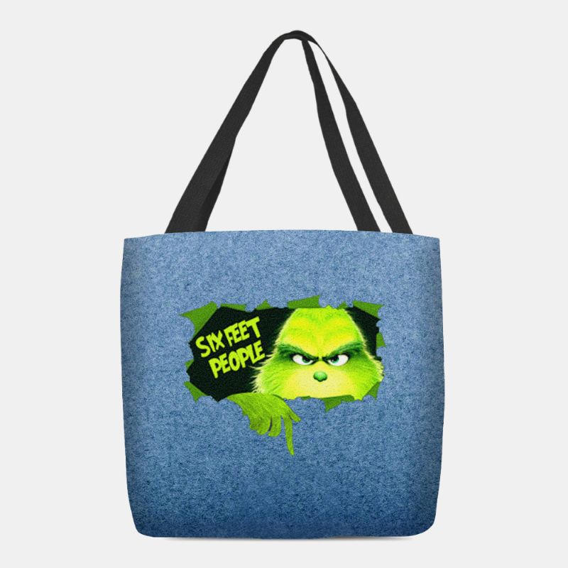 Vrouwen Vilten Schattige Cartoon Groene Monster Patroon Schoudertas Handtas Tote