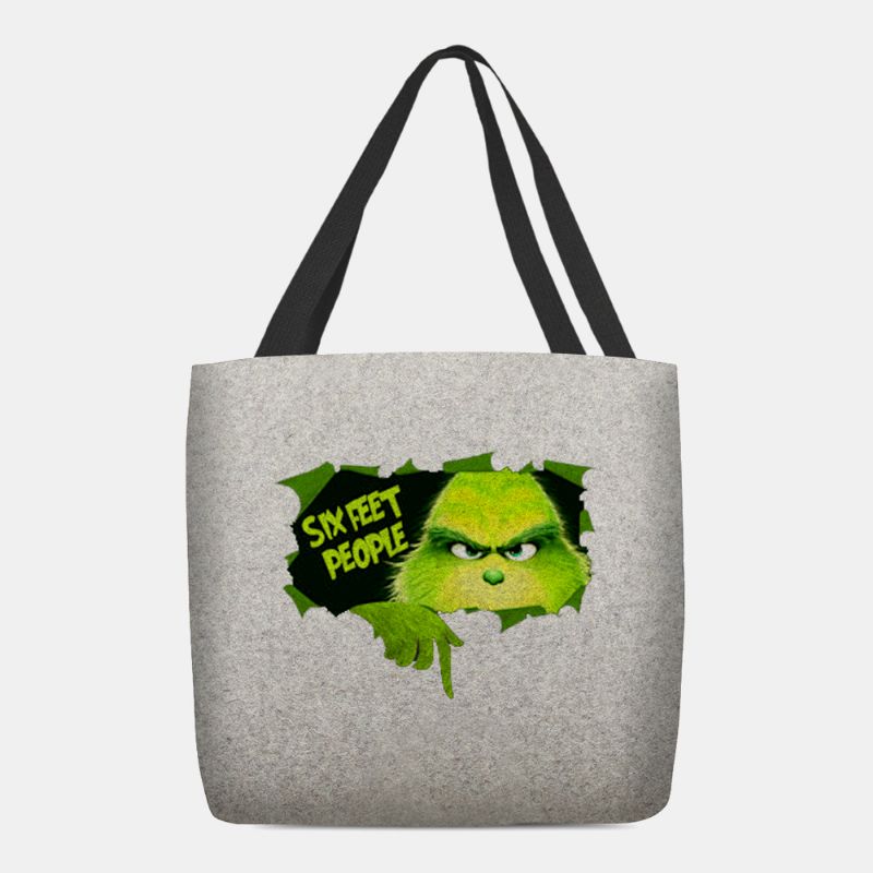 Vrouwen Vilten Schattige Cartoon Groene Monster Patroon Schoudertas Handtas Tote