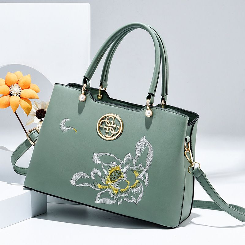 Vrouwen Vintage Chinese Stijl Gardenia Bloem Geborduurde Handtas Grote Capaciteit Multi-pocket Multi-carry Pu Leahter Crossbody Tas