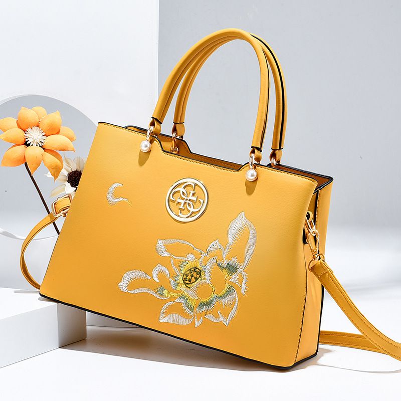 Vrouwen Vintage Chinese Stijl Gardenia Bloem Geborduurde Handtas Grote Capaciteit Multi-pocket Multi-carry Pu Leahter Crossbody Tas