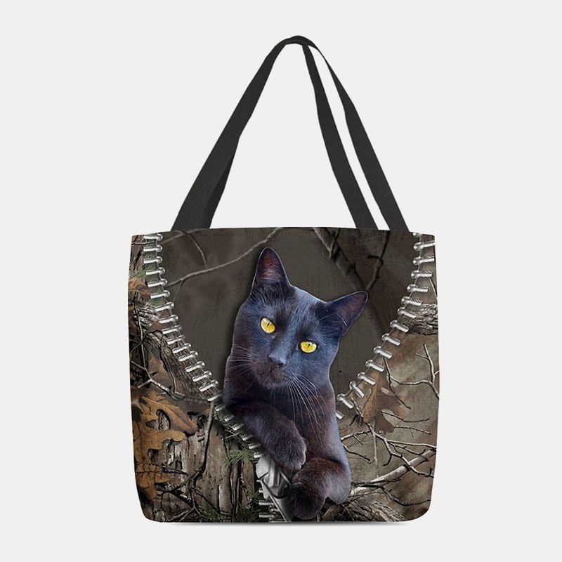 Vrouwen Voelden Leuke 3d Driedimensionale Cartoon Zwarte Kat Tak Patroon Schoudertas Handtas Tote