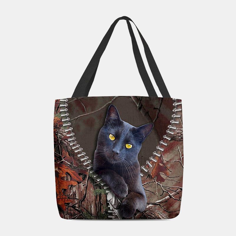 Vrouwen Voelden Leuke 3d Driedimensionale Cartoon Zwarte Kat Tak Patroon Schoudertas Handtas Tote