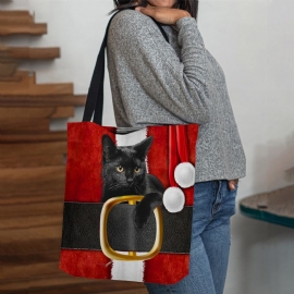 Vrouwen Voelden Leuke Feestelijke 3d Cartoon Kerst Zwarte Kat Patroon Schoudertas Handtas Tote