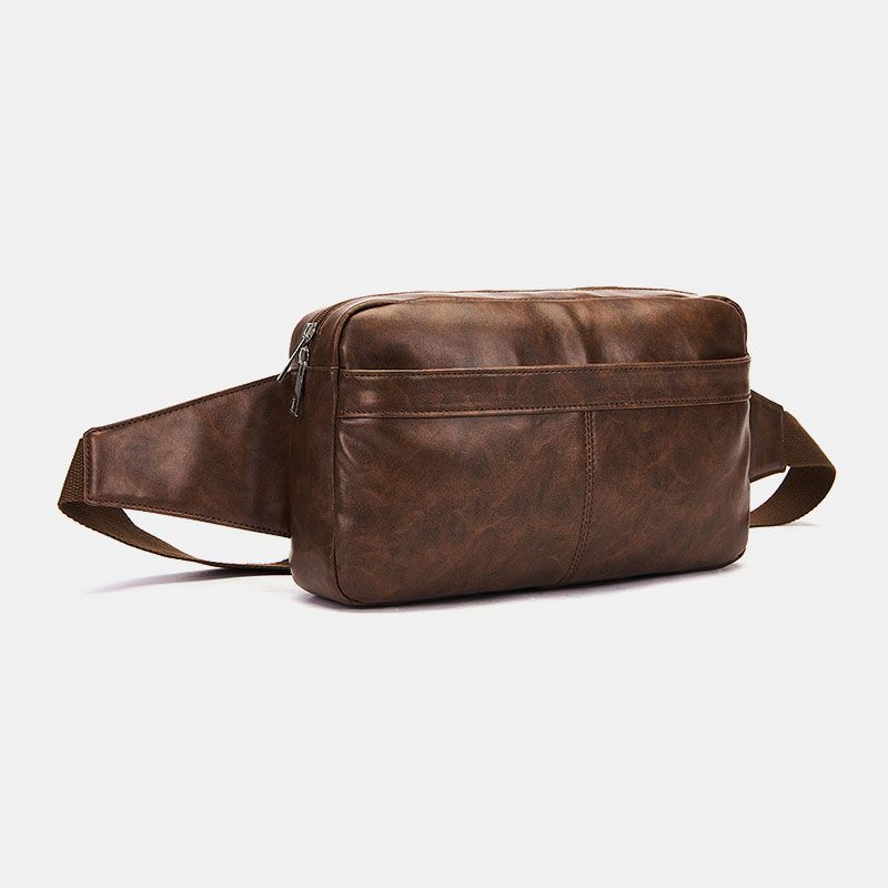 Heren Effen Kleur Multi-pocket Grote Capaciteit Heuptas Zachte Lederen Borsttas Crossbody Tas