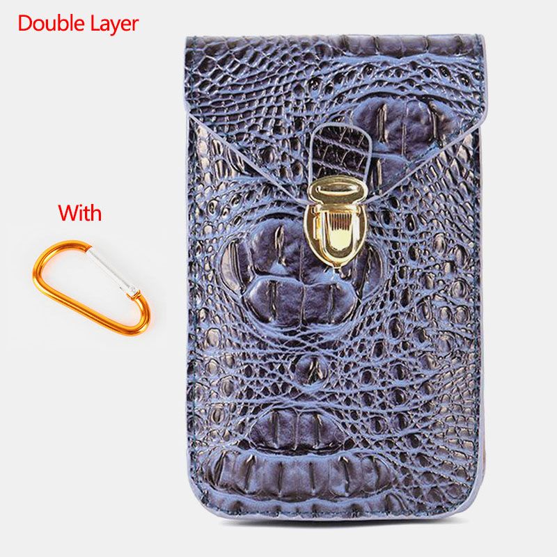 Heren Pu Lederen Krokodilpatroon Multifunctioneel Casual Dubbellaags 6.5inch Telefoontas Heuptas Met Haak