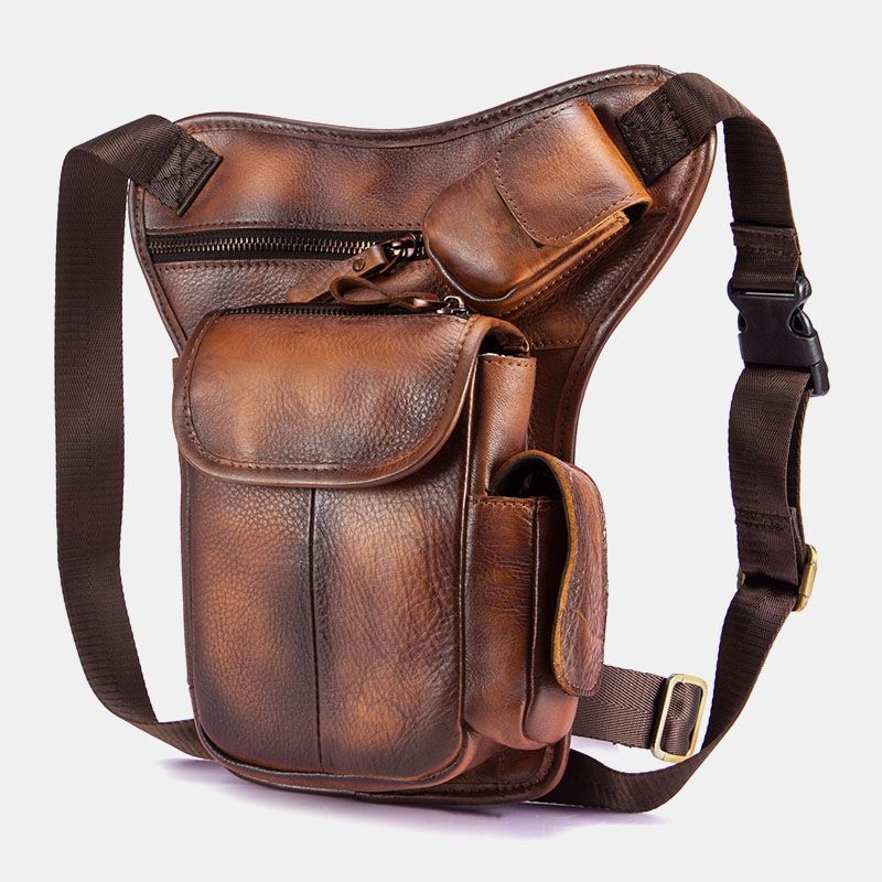 Mannen Echt Lederen Multi-carry Retro 7 Inch Telefooncamera Buiten Heuptas Crossbody Tas