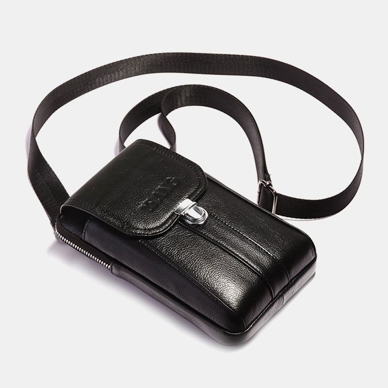 Mannen Echt Leer 7 Inch Retro Telefoon Tas Heuptas Heuptas Crossbody Tas Sling Bag