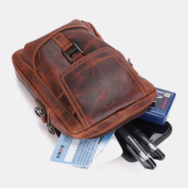 Mannen Echt Leer Multi-carry Retro 6.5 Inch Telefoon Tas Heuptas Crossbody Tas Sling Bag