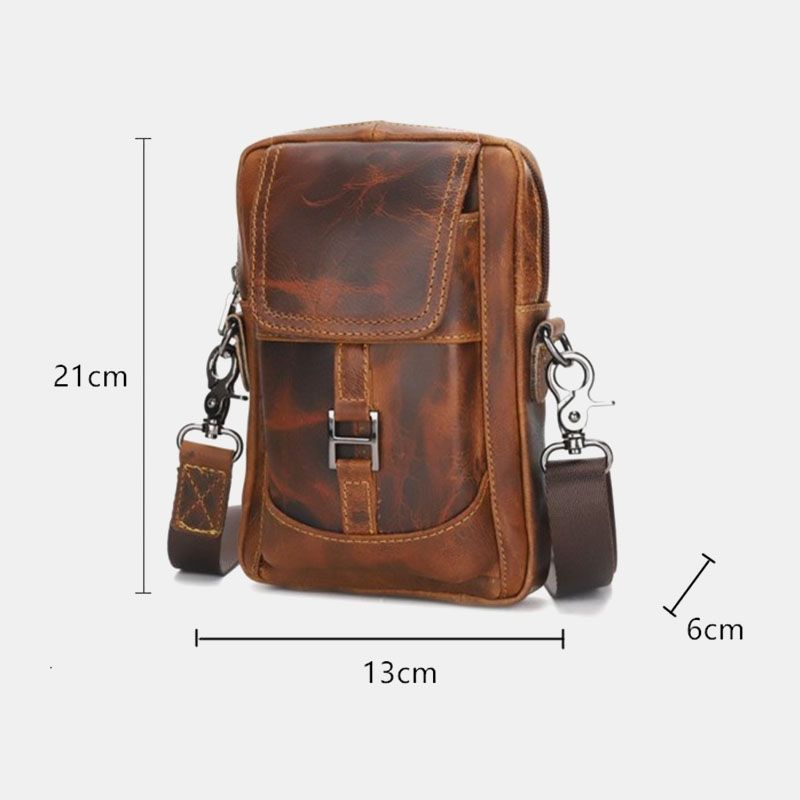 Mannen Echt Leer Multi-carry Retro 6.5 Inch Telefoon Tas Heuptas Crossbody Tas Sling Bag