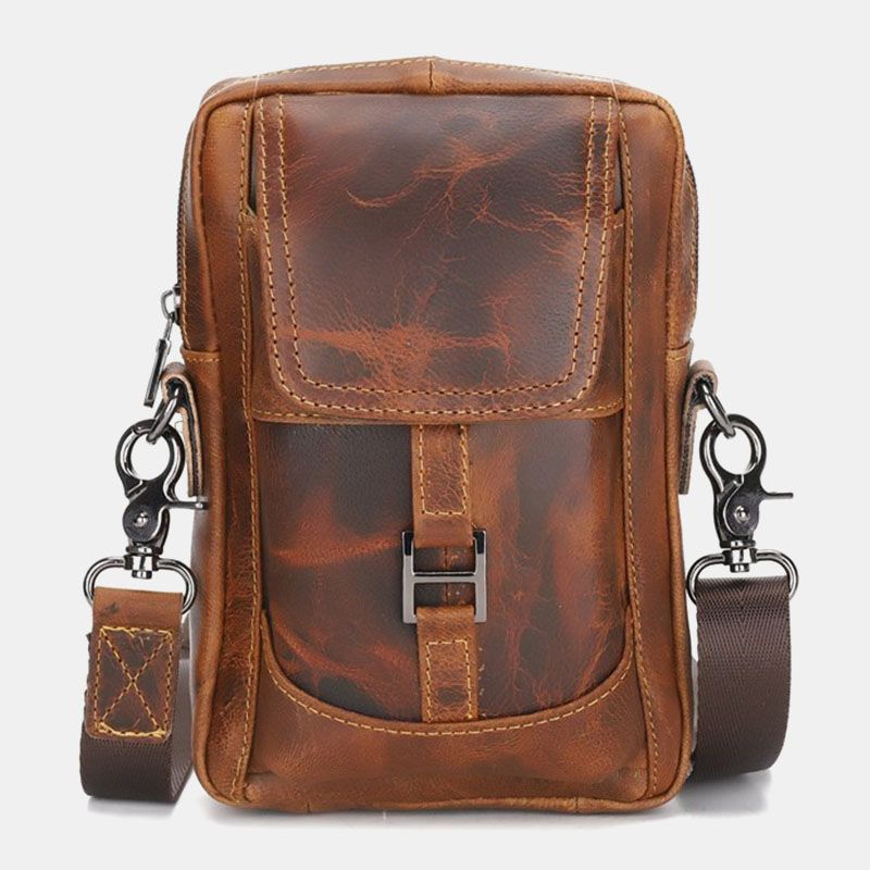 Mannen Echt Leer Multi-carry Retro 6.5 Inch Telefoon Tas Heuptas Crossbody Tas Sling Bag