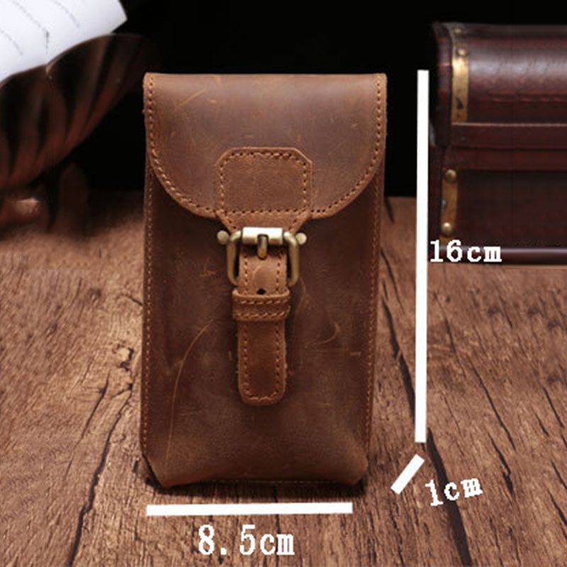 Mannen Lederen Waterdichte Vintage Casual 5.8 Inch Telefoon Tas Koeienhuid Heuptas Met Haak