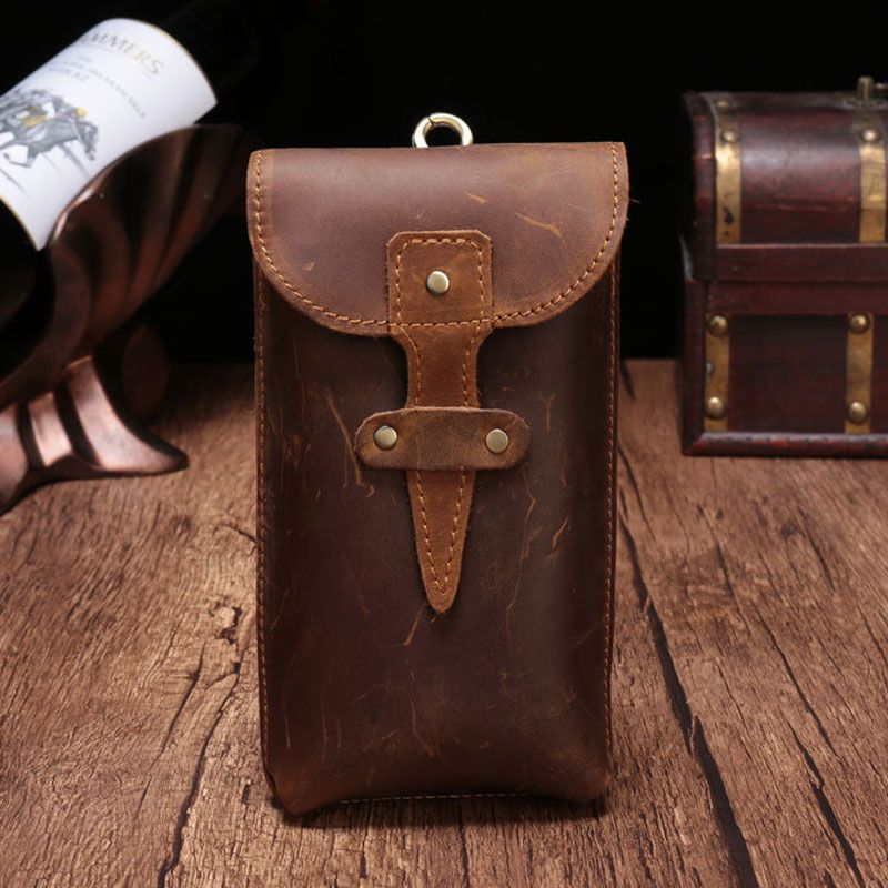 Mannen Lederen Waterdichte Vintage Casual 5.8 Inch Telefoon Tas Koeienhuid Heuptas Met Haak