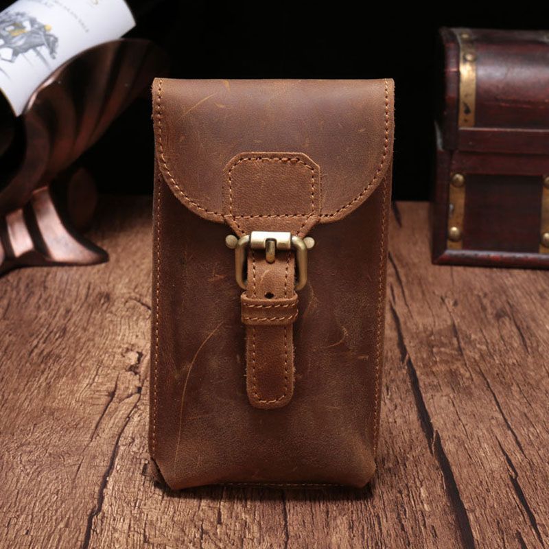 Mannen Lederen Waterdichte Vintage Casual 5.8 Inch Telefoon Tas Koeienhuid Heuptas Met Haak