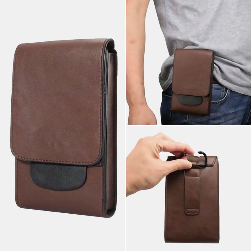 Mannen Pu Lederen Multifunctionele Verticale Heuptas Vintage Lichtgewicht Stevige Telefoontas Belt Bag