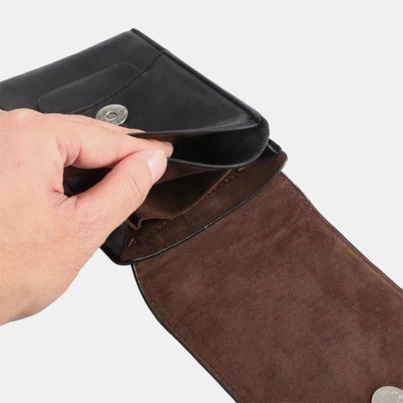 Mannen Pu Lederen Multifunctionele Verticale Heuptas Vintage Lichtgewicht Stevige Telefoontas Belt Bag