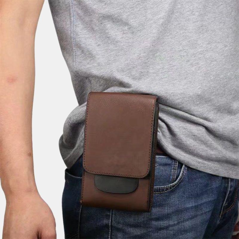 Mannen Pu Lederen Multifunctionele Verticale Heuptas Vintage Lichtgewicht Stevige Telefoontas Belt Bag