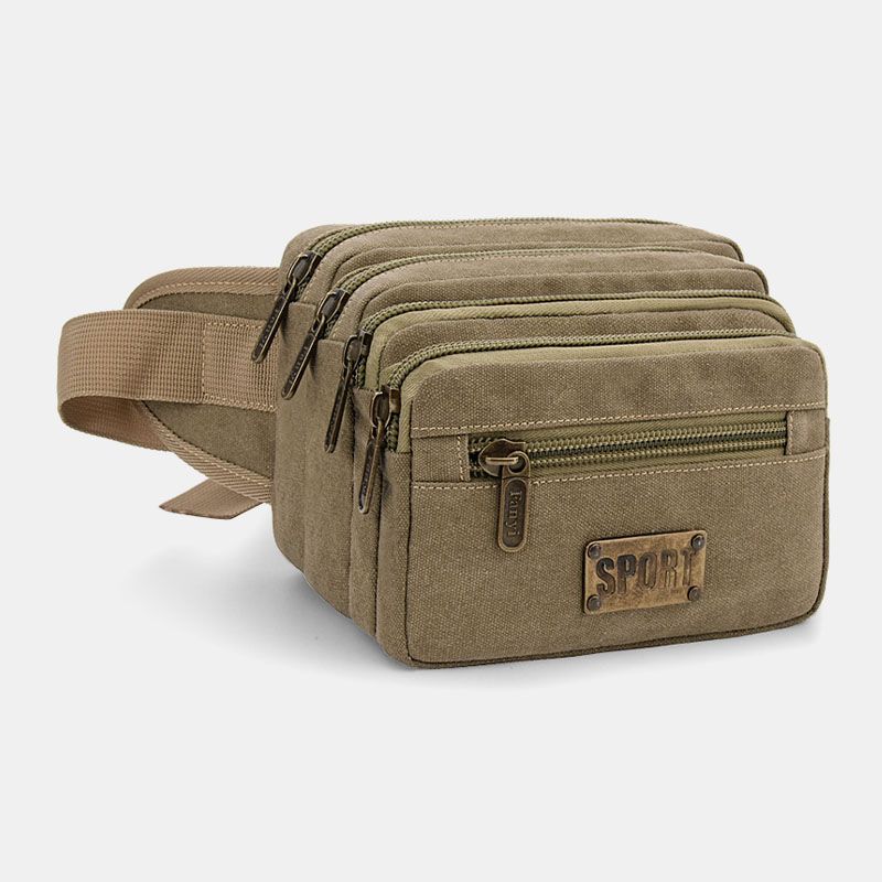 Mannen Waterdichte Multi-pocket Heuptas Canvas Grote Capaciteit Multifunctionele Telefoon Tas Borsttas Crossbody Schoudertas