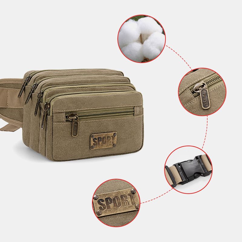 Mannen Waterdichte Multi-pocket Heuptas Canvas Grote Capaciteit Multifunctionele Telefoon Tas Borsttas Crossbody Schoudertas