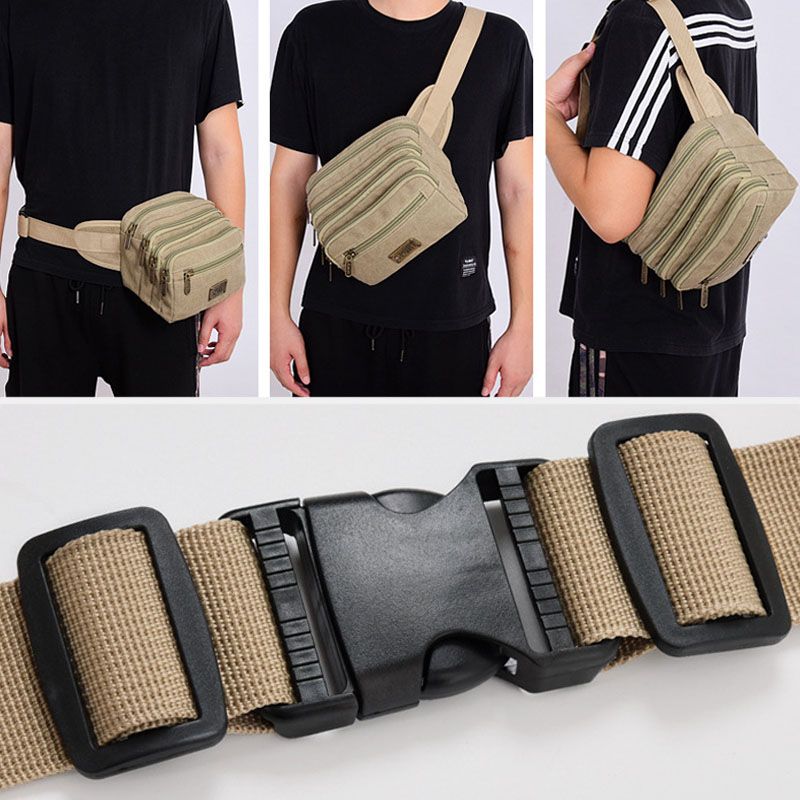 Mannen Waterdichte Multi-pocket Heuptas Canvas Grote Capaciteit Multifunctionele Telefoon Tas Borsttas Crossbody Schoudertas