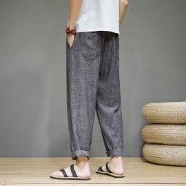 2024 Zomer Nieuwe Linnen Casual Broek Heren Dunne Sport Negen Puntige Broek Chinese Stijl Grote Maat Losse Katoenen En Linnen Broek