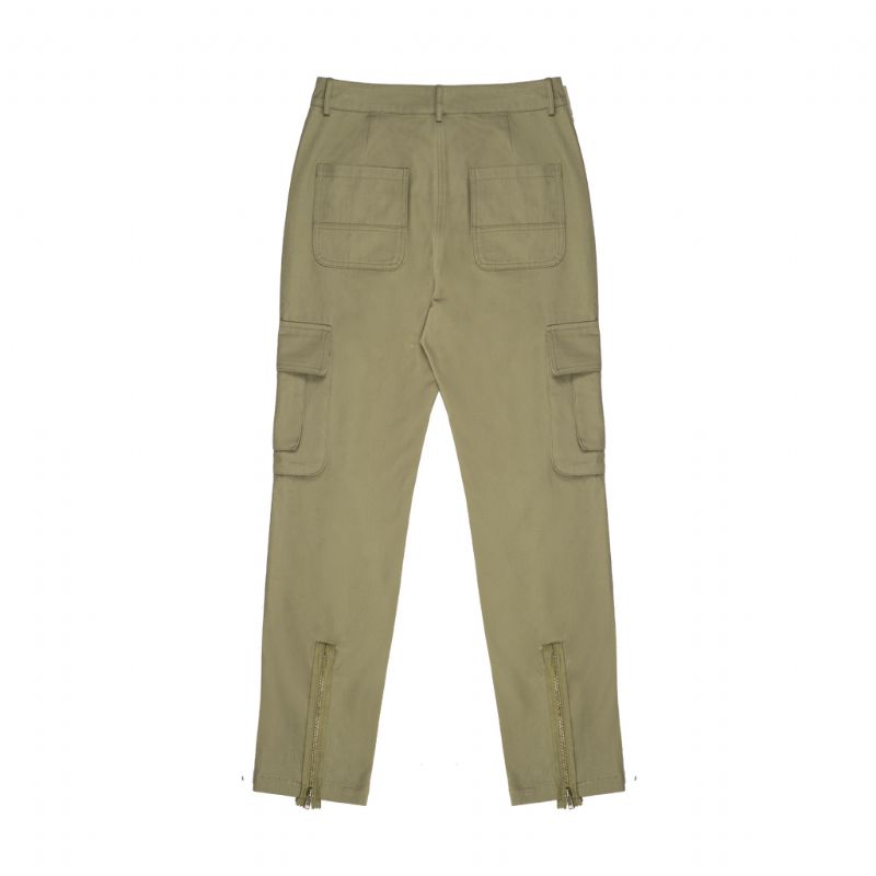 Army Green Pocket Zipper Straight Workwear Casual Broek