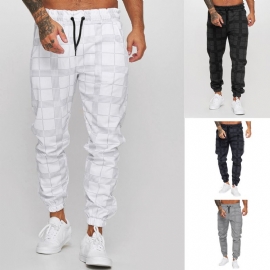 Casual Broek Met Geruite 3d Digitale Print