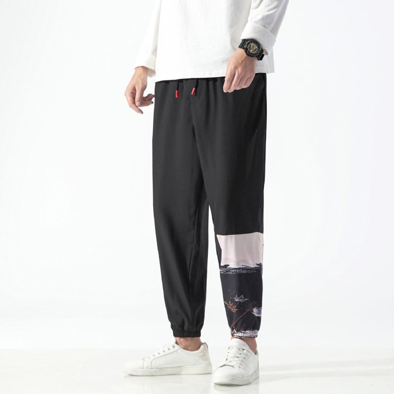 Casual Cropped Broek Voor Heren Met Print In Chinese Stijl