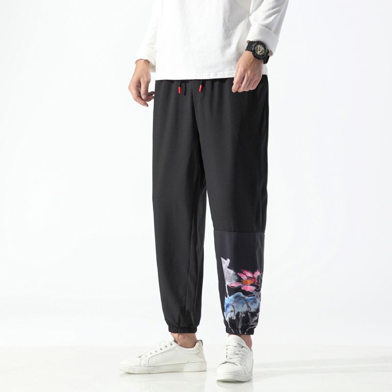 Casual Cropped Broek Voor Heren Met Print In Chinese Stijl