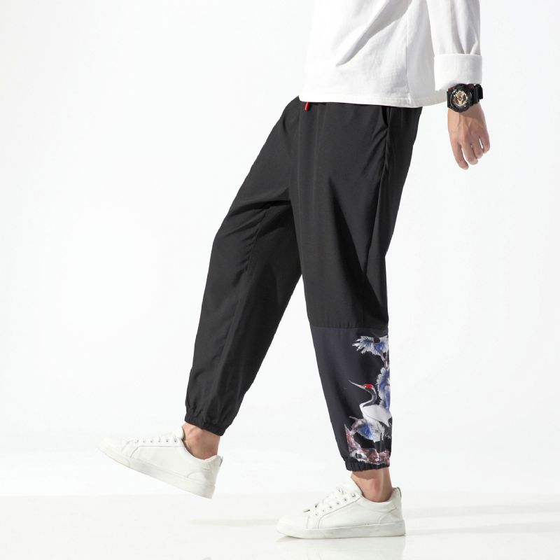 Casual Cropped Broek Voor Heren Met Print In Chinese Stijl