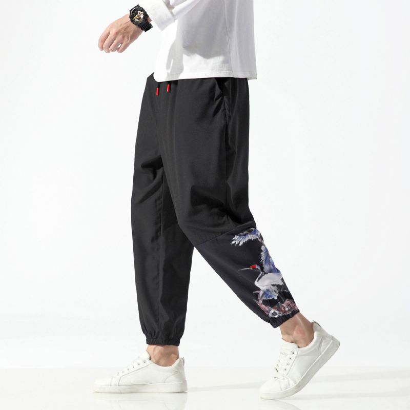 Casual Cropped Broek Voor Heren Met Print In Chinese Stijl