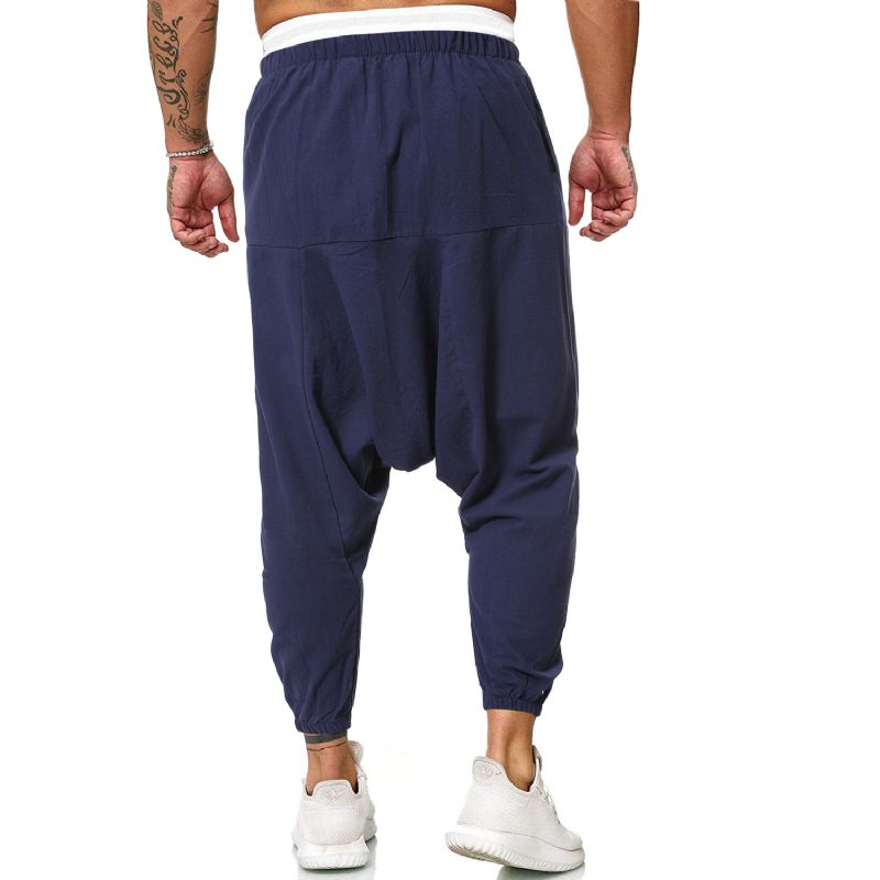 Casual Katoenen En Linnen Linnen Broek In Effen Kleur Matchende Kleur