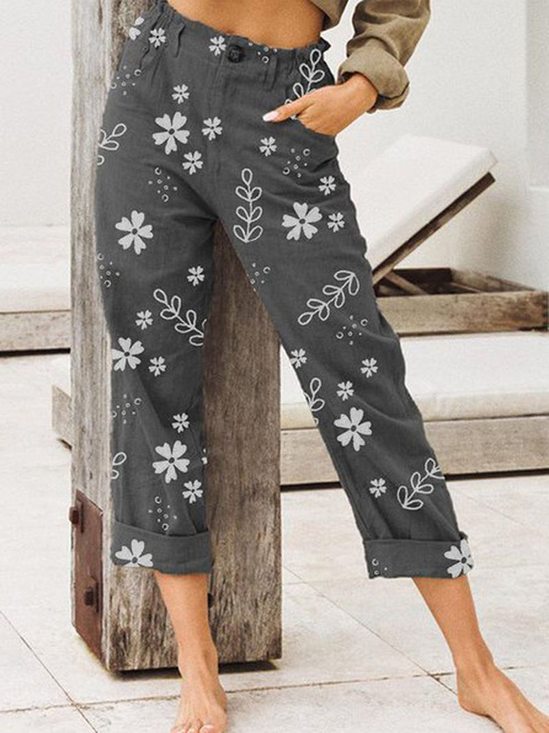 Casual Lange Broek Met Bloemenprint En Losse Zak Voor Dames