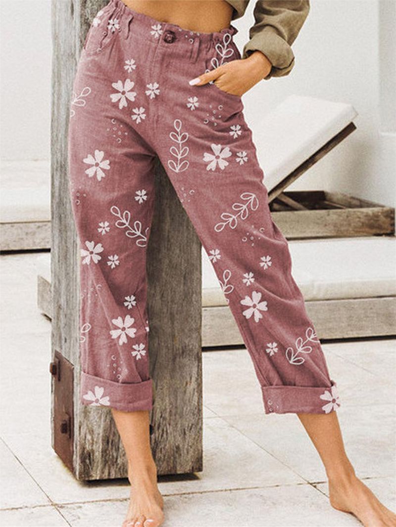 Casual Lange Broek Met Bloemenprint En Losse Zak Voor Dames