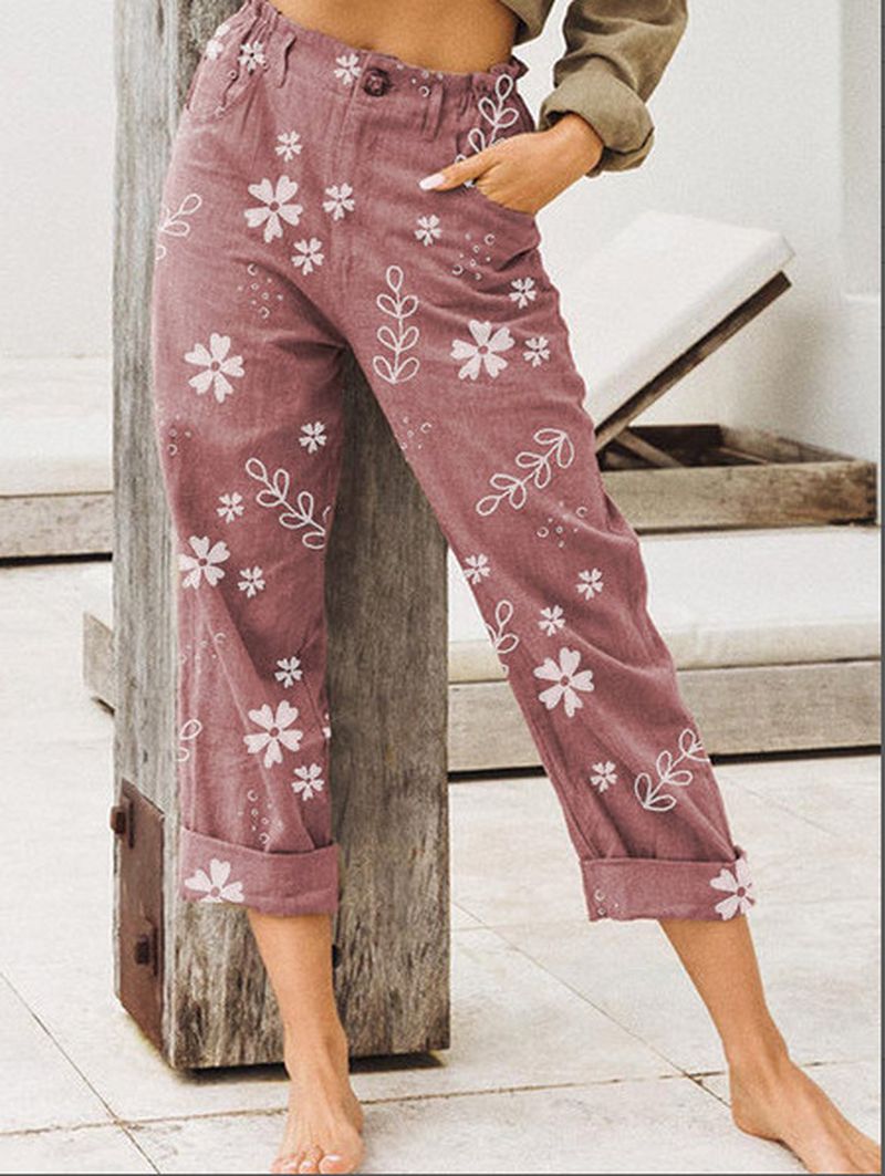 Casual Lange Broek Met Bloemenprint En Losse Zak Voor Dames