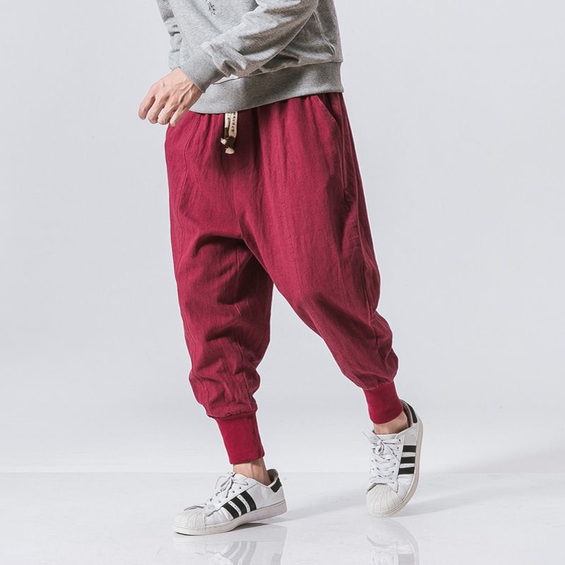 Chinese Stijl Harembroek Mannen Streetwear Casual Joggers Heren Broek Katoen Linnen Joggingbroek Enkellange Mannen Broek M-5xl