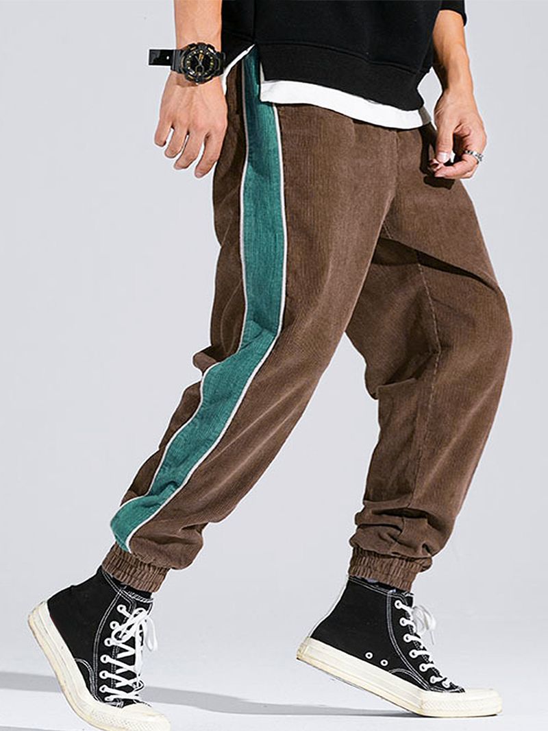 Corduroy Heren Side Stripe Pocket Drawstring Beam Feet Casual Broek