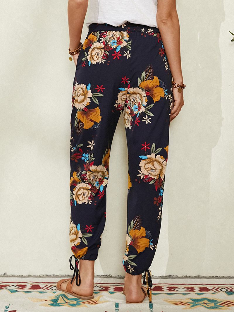 Dames Bloemenprint Bohemian Tie Cuff Broek Met Zak