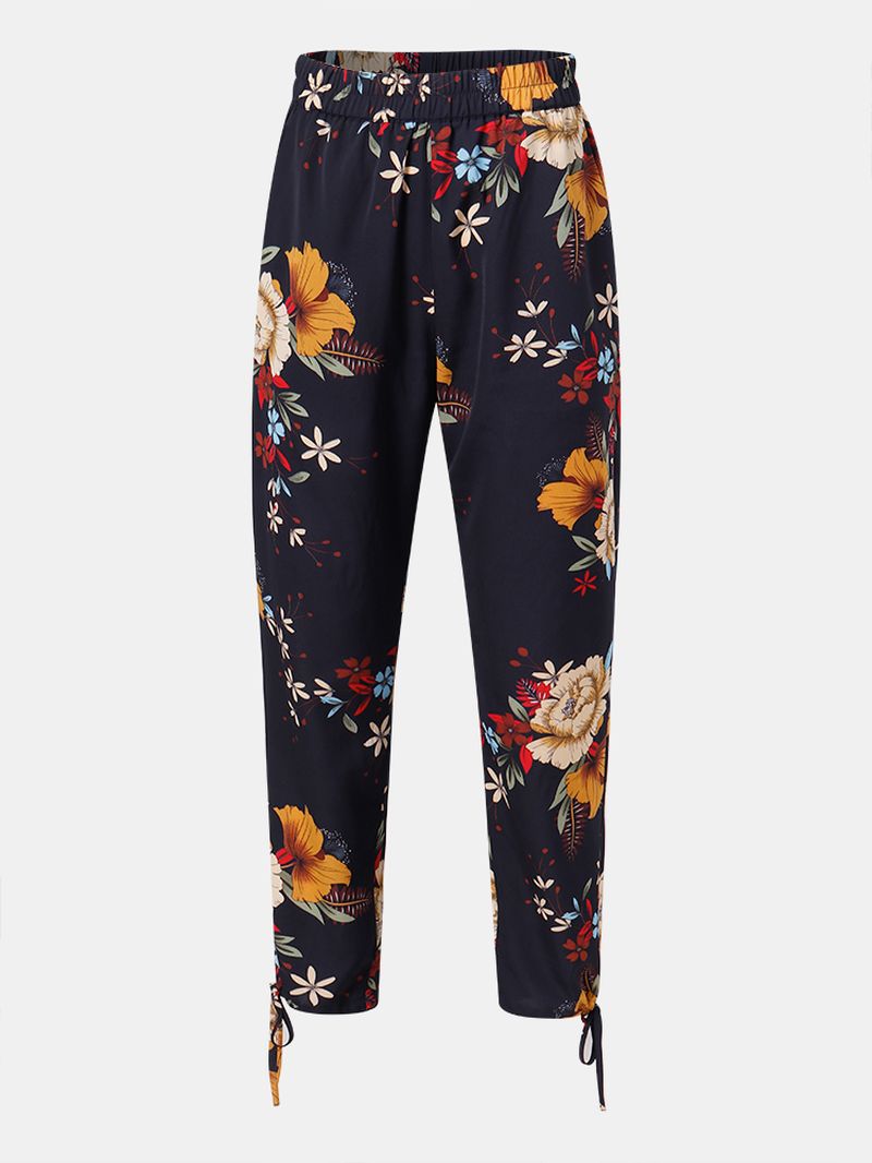 Dames Bloemenprint Bohemian Tie Cuff Broek Met Zak