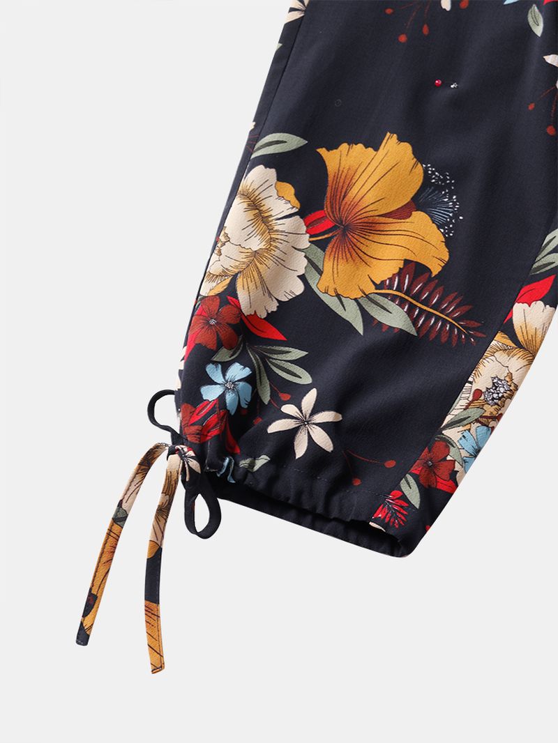 Dames Bloemenprint Bohemian Tie Cuff Broek Met Zak