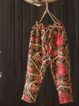 Dames Bloemenprint Elastische Taille Zijzakken Broek Broek